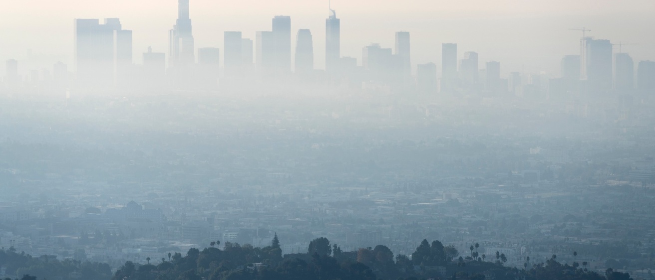 Smog in front of city skyline