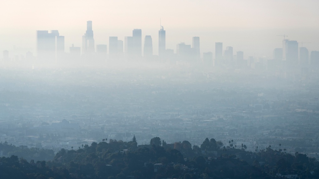 Smog in front of city skyline